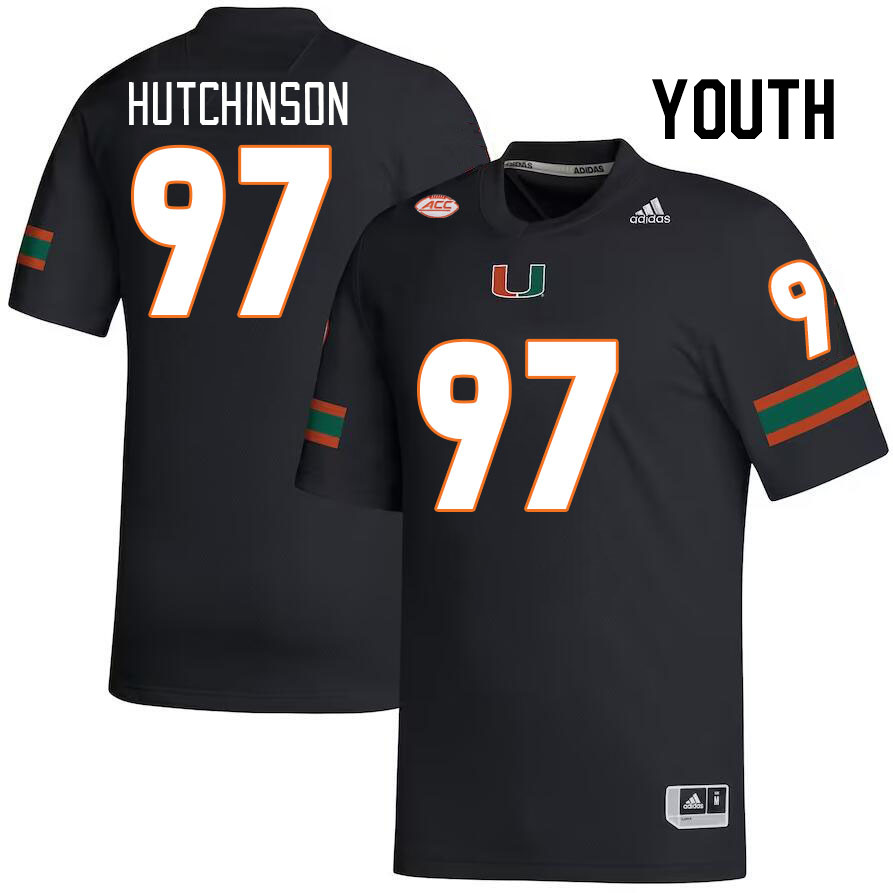 Youth #97 Will Hutchinson Miami Hurricanes College Football Jerseys Stitched-Black - Click Image to Close